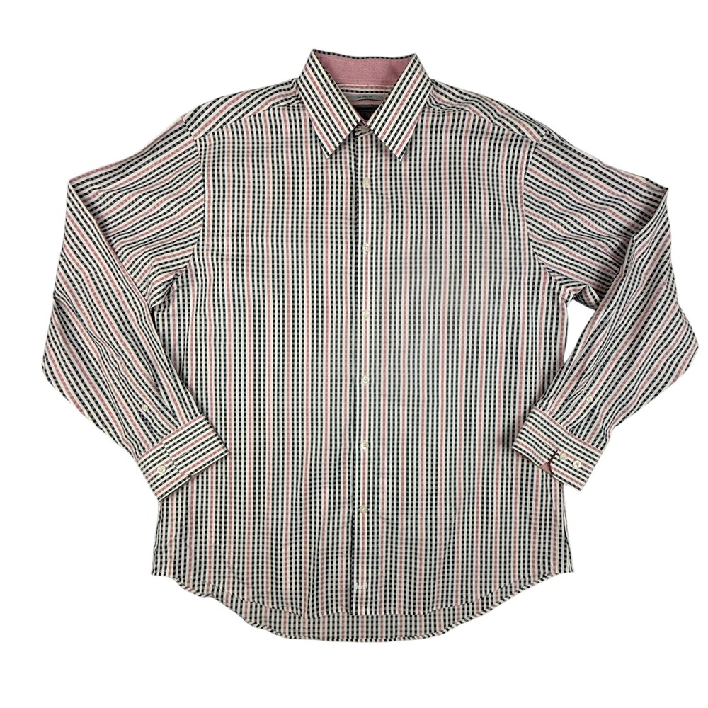 Johnston‎ & Murphy Shirt Tailored Fit Plaid Stripe Button Down Shirt Men's XL
